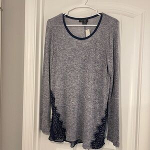 Trixxi Navy Lace back Long sleeve Blouse